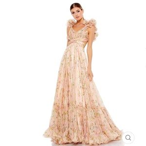 MAC DUGGAL RUFFLE TIERED FLORAL CUT-OUT CHIFFON GOWN Size 2